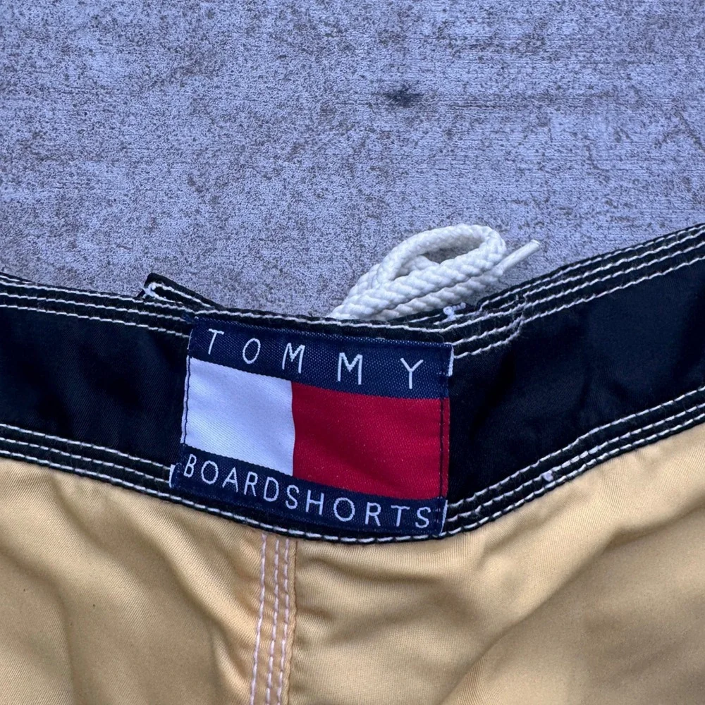 Vintage 90s Tommy Hilfiger Colorblock Board Shorts Blue Yellow Swim Trunks